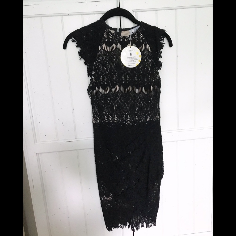 Xenia Boutique Black Lace Midi dress US SIZE 4 (S)